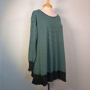 Chill Striped Teal Tunic with Contrast Waffle Knit from Cut+Loose